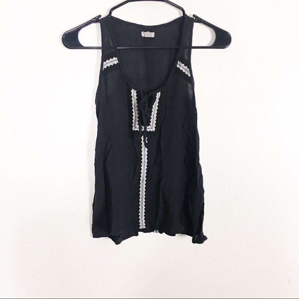 ASO TVD Ecote Black Tank Top with White & Blue Aztec‎ Tank Top XS